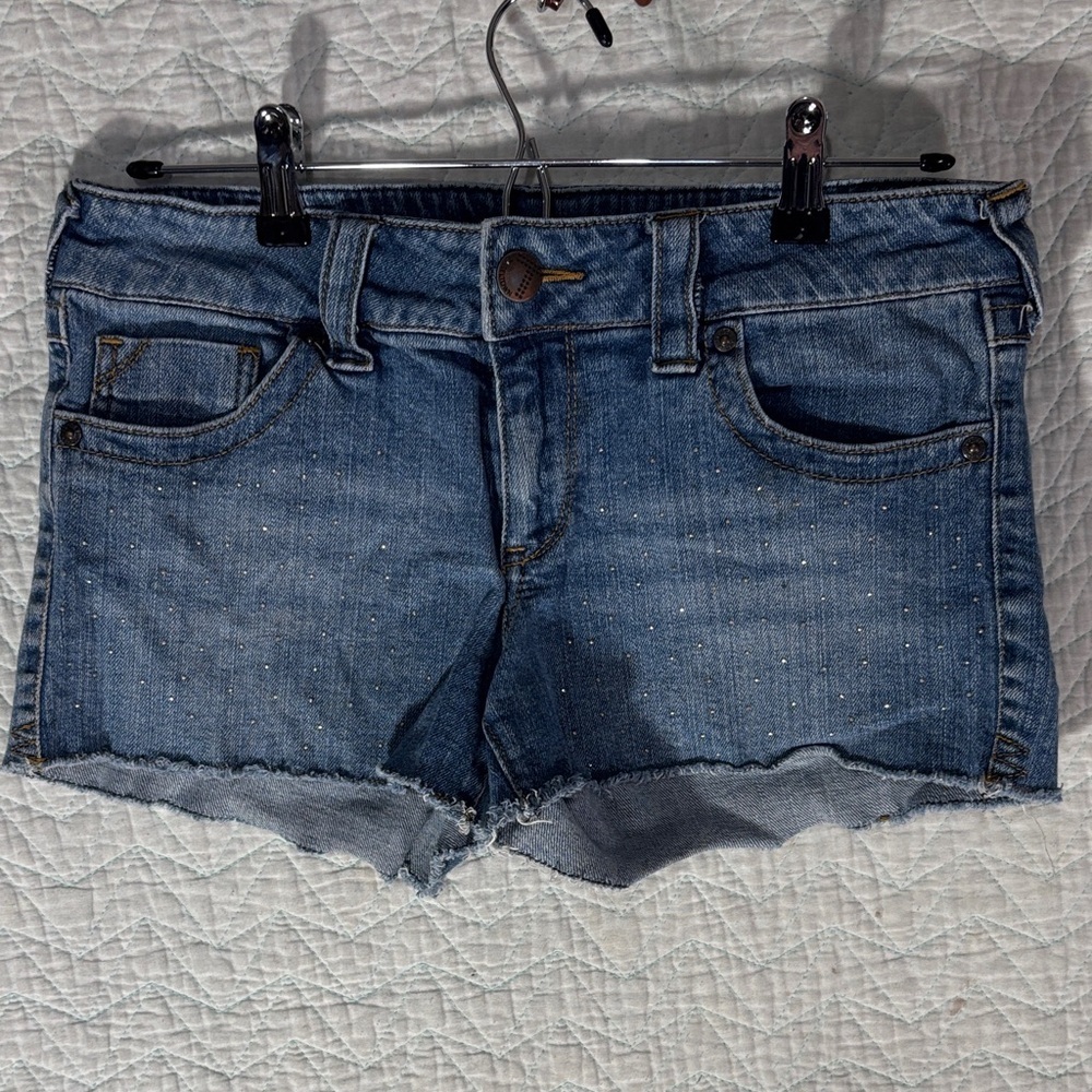 Tinseltown Blue Jean Shorts with Frayed Hem Sparkle Studs